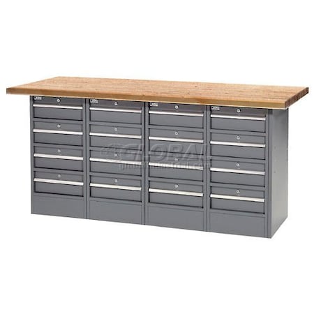 Global Industrial Workbench w/ Shop Top Square Edge & 16 Drawers, 72inW x 30inD, Gray 239183